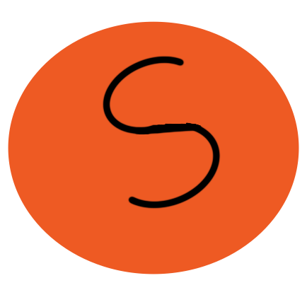 an orange circle with an S in the middle of it.